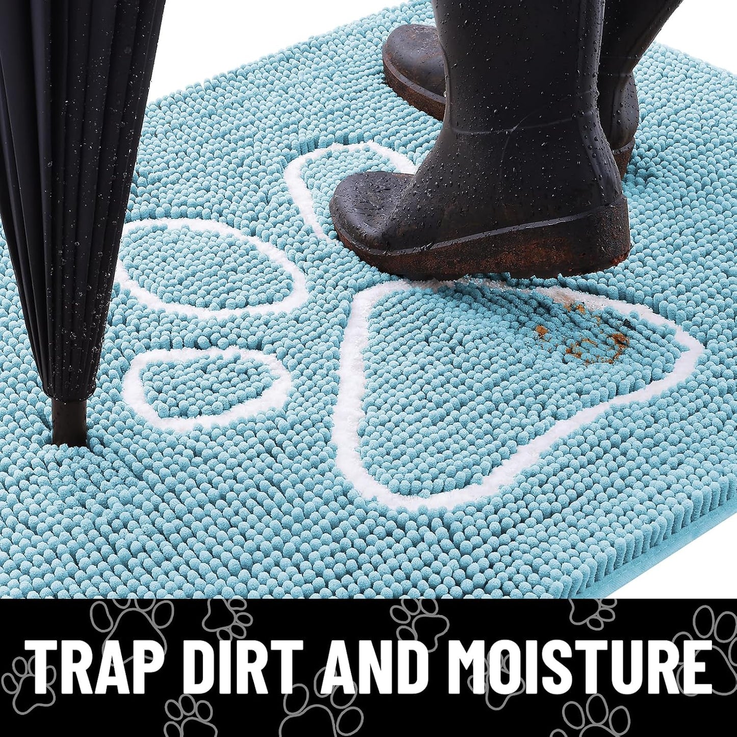 Smiry Dog Door Mat for Muddy Paws, Absorbent Dirt Trapper Non Slip Quick Dry Washable Chenille Mat for Mud Dogs, Entry Rug for Indoor and Outdoor (30x20 Inches, Sky Blue)