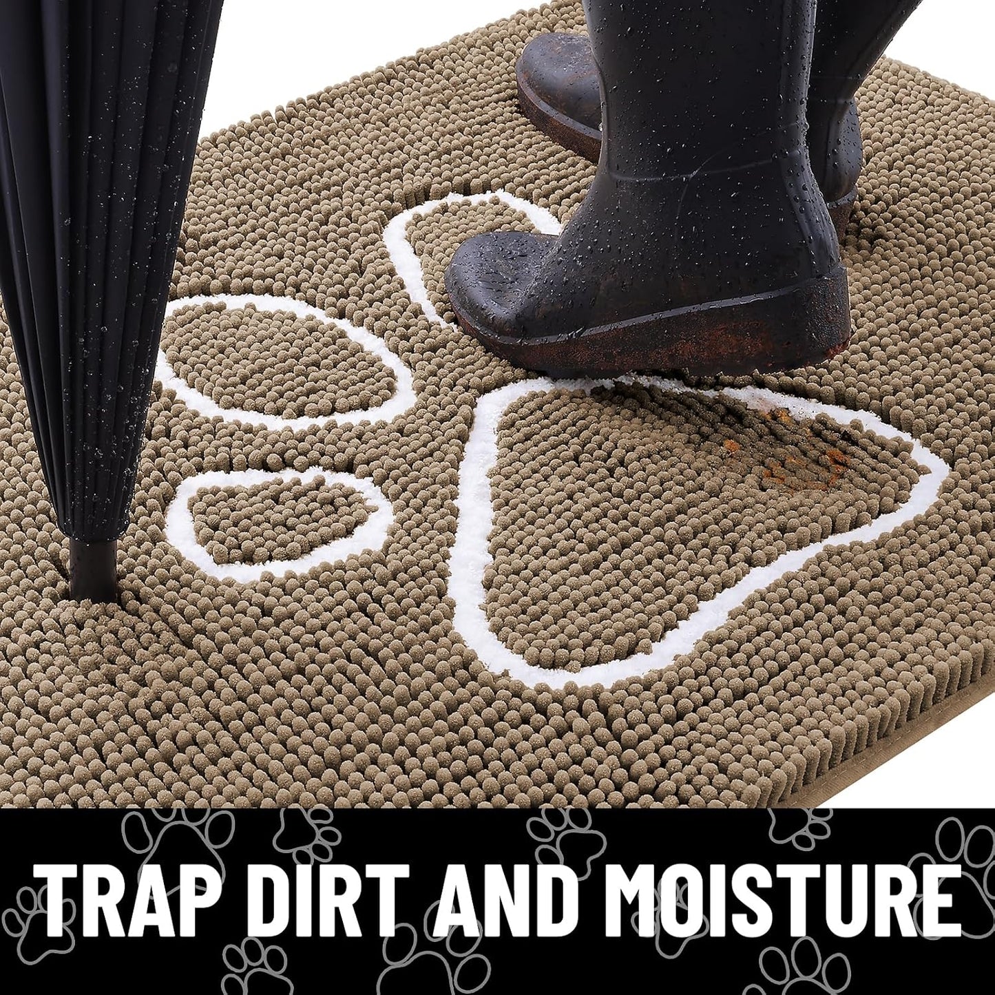 Smiry Dog Door Mat for Muddy Paws, Absorbent Dirt Trapper Non Slip Quick Dry Washable Chenille Mat for Mud Dogs, Entry Rug for Indoor and Outdoor (47x32 Inches, Camel)