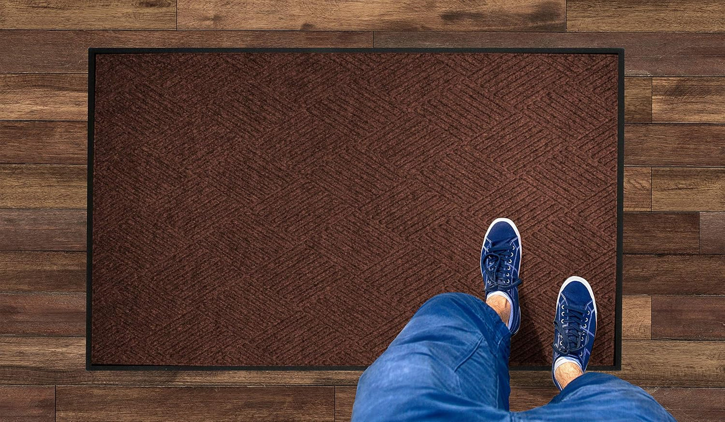 M+A Matting WaterHog Diamond | Commercial-Grade Entrance Mat with Rubber Border – Indoor/Outdoor, Quick Drying, Stain Resistant Door Mat (Dark Brown, 6' x 6')