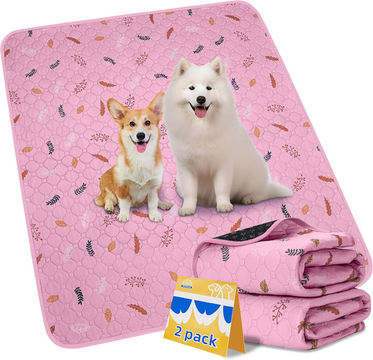 Sunheir 2-Pack Extra Large Reusable Dog Mat for Floor, Dog Playpen, Non-Slip Waterproof Super Absorbent Washable Pee Pads for Dogs, Pet Whelping Pads, Potty Training - Pink, 36" x 48"