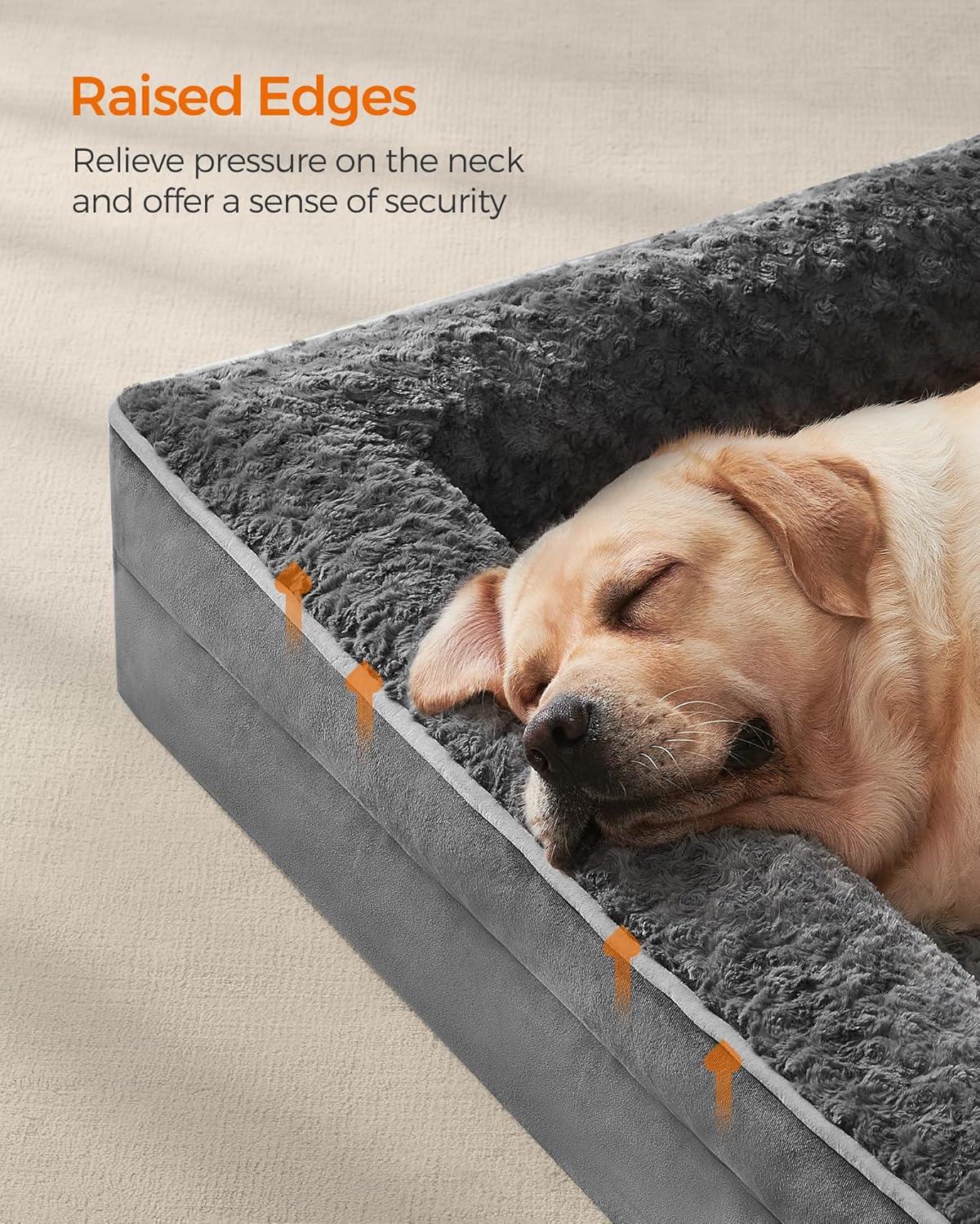 Feandrea Orthopaedic Dog Bed for Large Dogs, Waterproof Dog Sofa Bed with Removable Washable Cover, 42 x 32 x 7 Inches, Slate Gray UPGW253G02