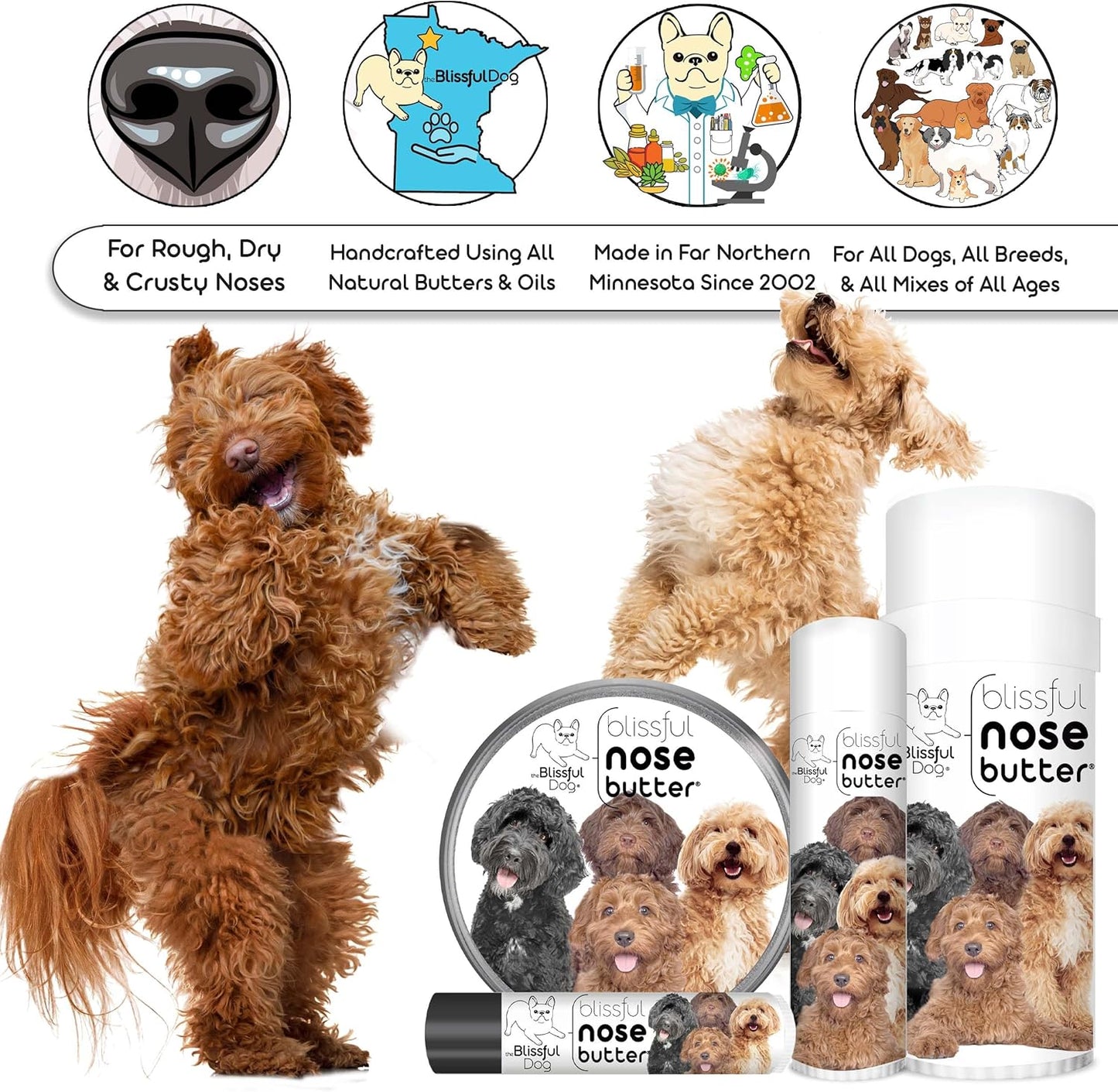 The Blissful Dog Labradoodle Nose Butter for Dry, Cracked Skin, Lick-Safe Dog Nose Balm with Moisturizing Shea Butter, Almond, Olive, and Essential Oils, Pet Supplies, Uncented, 1 oz.
