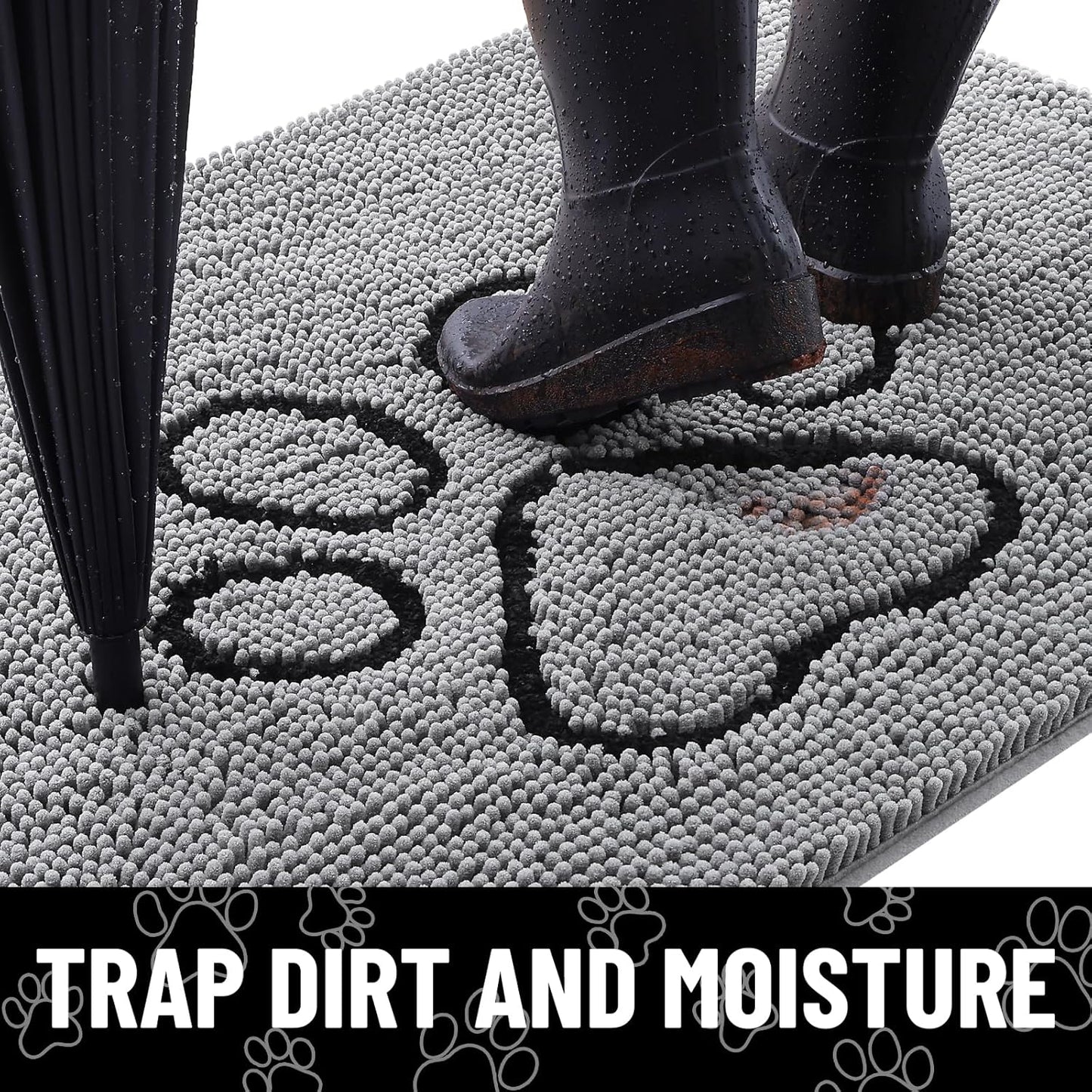 Smiry Dog Door Mat for Muddy Paws, Absorbent Dirt Trapper Non Slip Quick Dry Washable Chenille Mat for Mud Dogs, Entry Rug for Indoor and Outdoor (32x44 Inches, Grey)