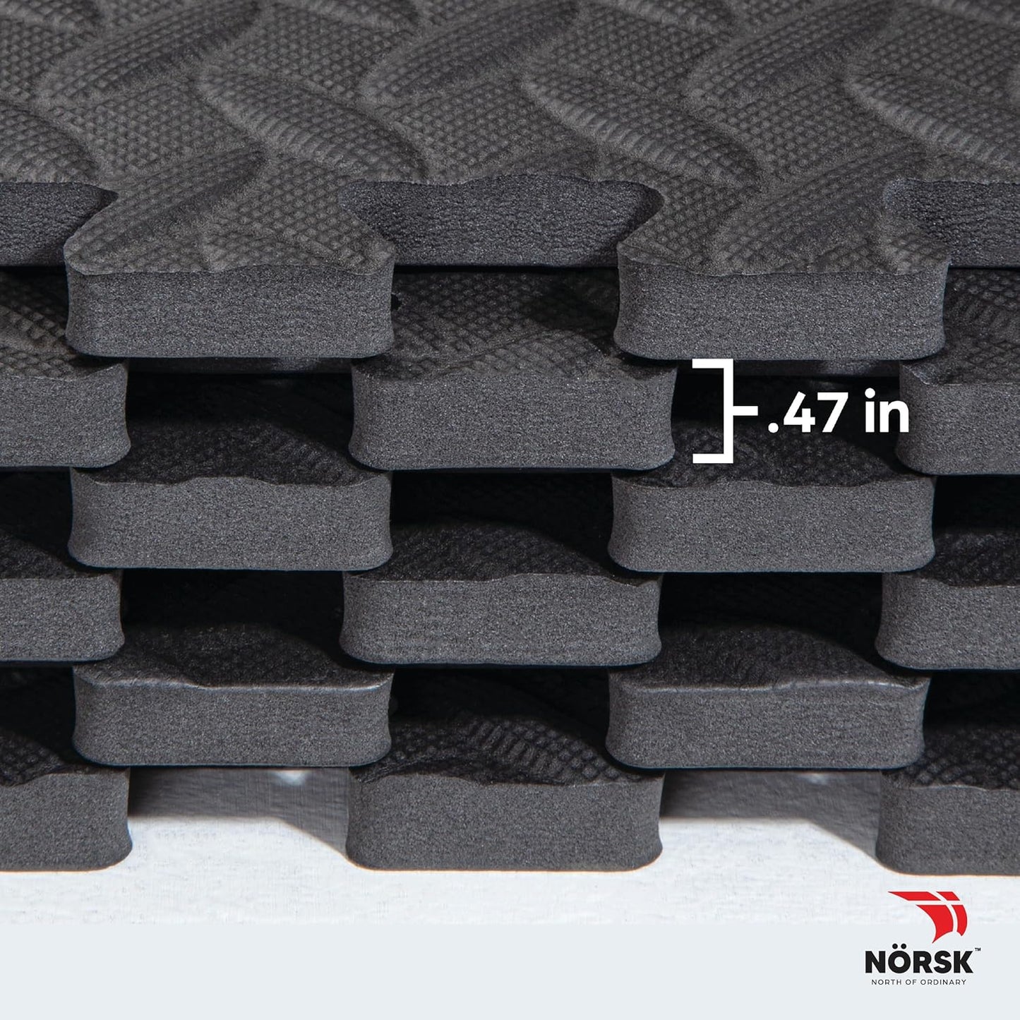 Norsk Foam Floor Gym Mats with Interlocking Tiles, .47" Thick, 24"x24", 48-Pack, 192 Square Feet, Diamond Plate Design, Grey