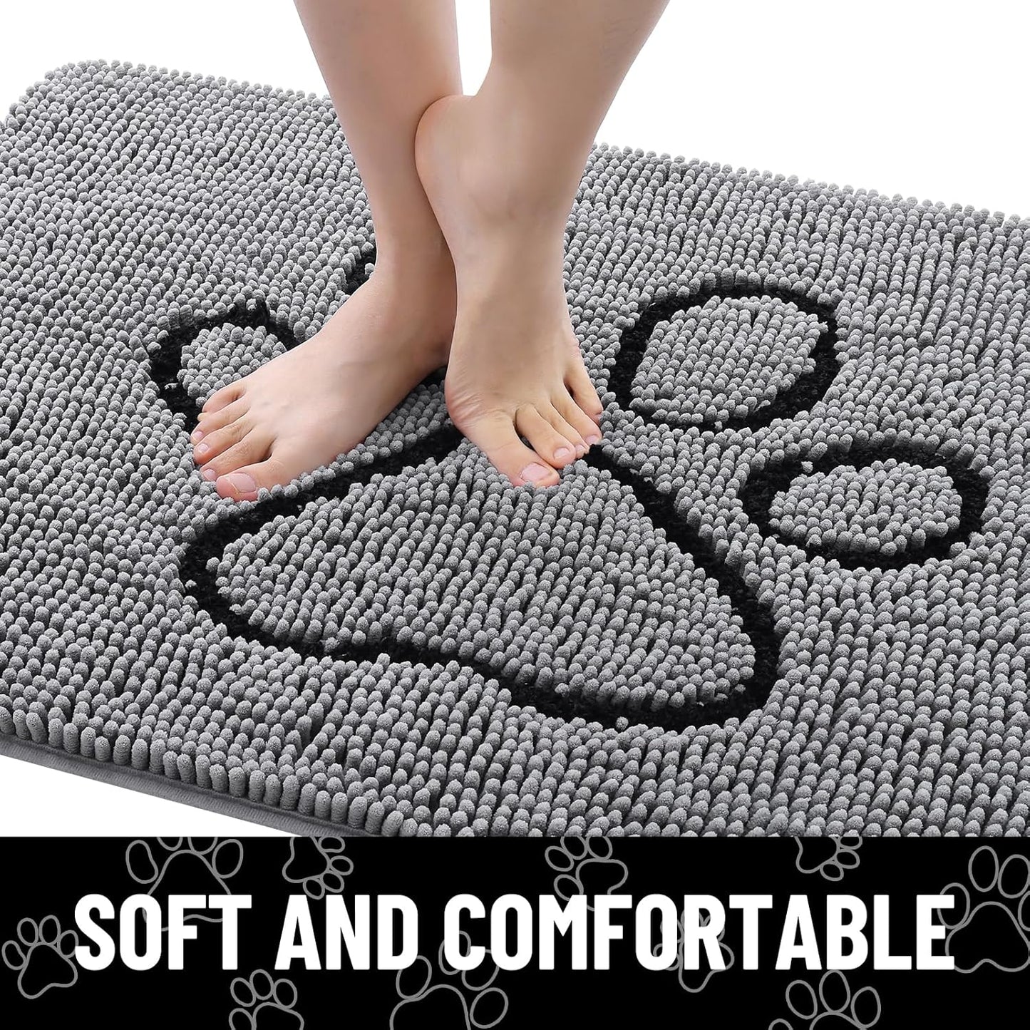 Smiry Dog Door Mat for Muddy Paws, Absorbent Dirt Trapper Non Slip Quick Dry Washable Chenille Mat for Mud Dogs, Entry Rug for Indoor and Outdoor (47x24 Inches, Grey)