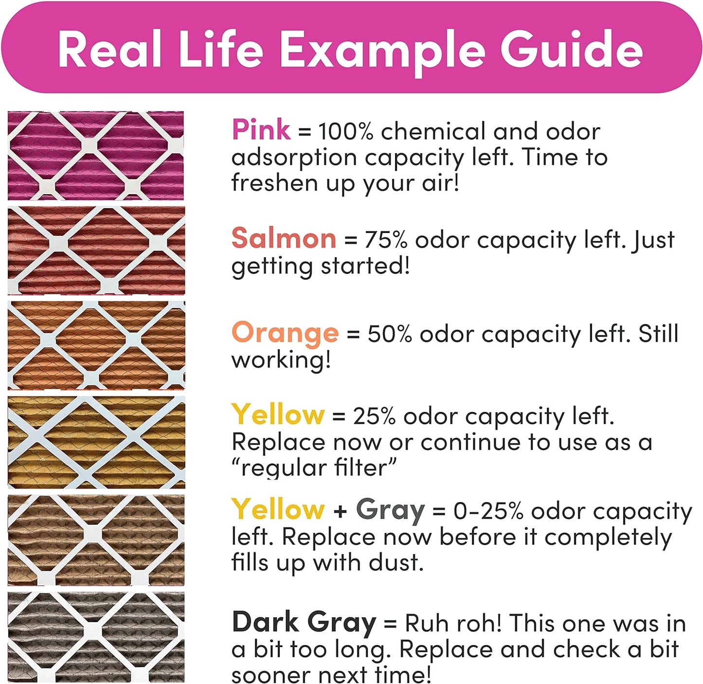 Colorfil 24x24x1 Air Filter (6-Pack) | Made in the USA | Color Changing | Remove Cat and Dog Odor | MERV 8 for Pet Hair Dander and Dust | 23.5"x23.5"x0.75" Exact Size