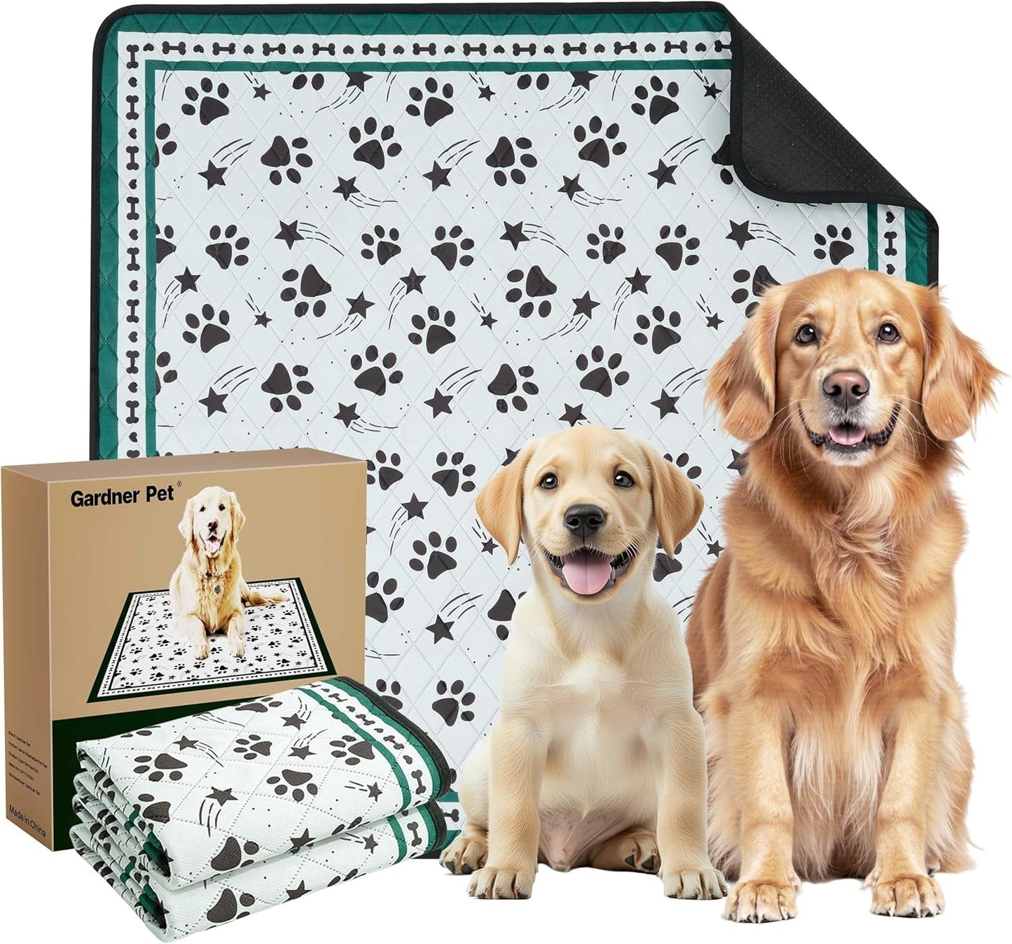 Gardner Pet Washable Dog Pee Pads, 36'' x 36'' Non Slip Dog Mats with Great Urine Absorption, Reusable Puppy Pee Pads for Potty Training - 2 Pack