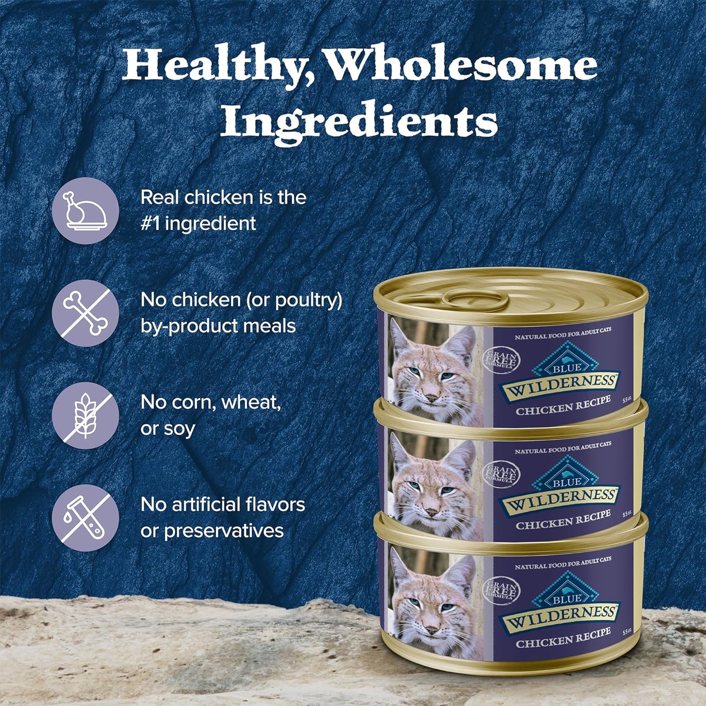 Blue Buffalo Wilderness Natural Wet Cat Food Paté, High-Protein & Grain-Free Recipe, Chicken, 5.5-oz. Cans (24 Count)