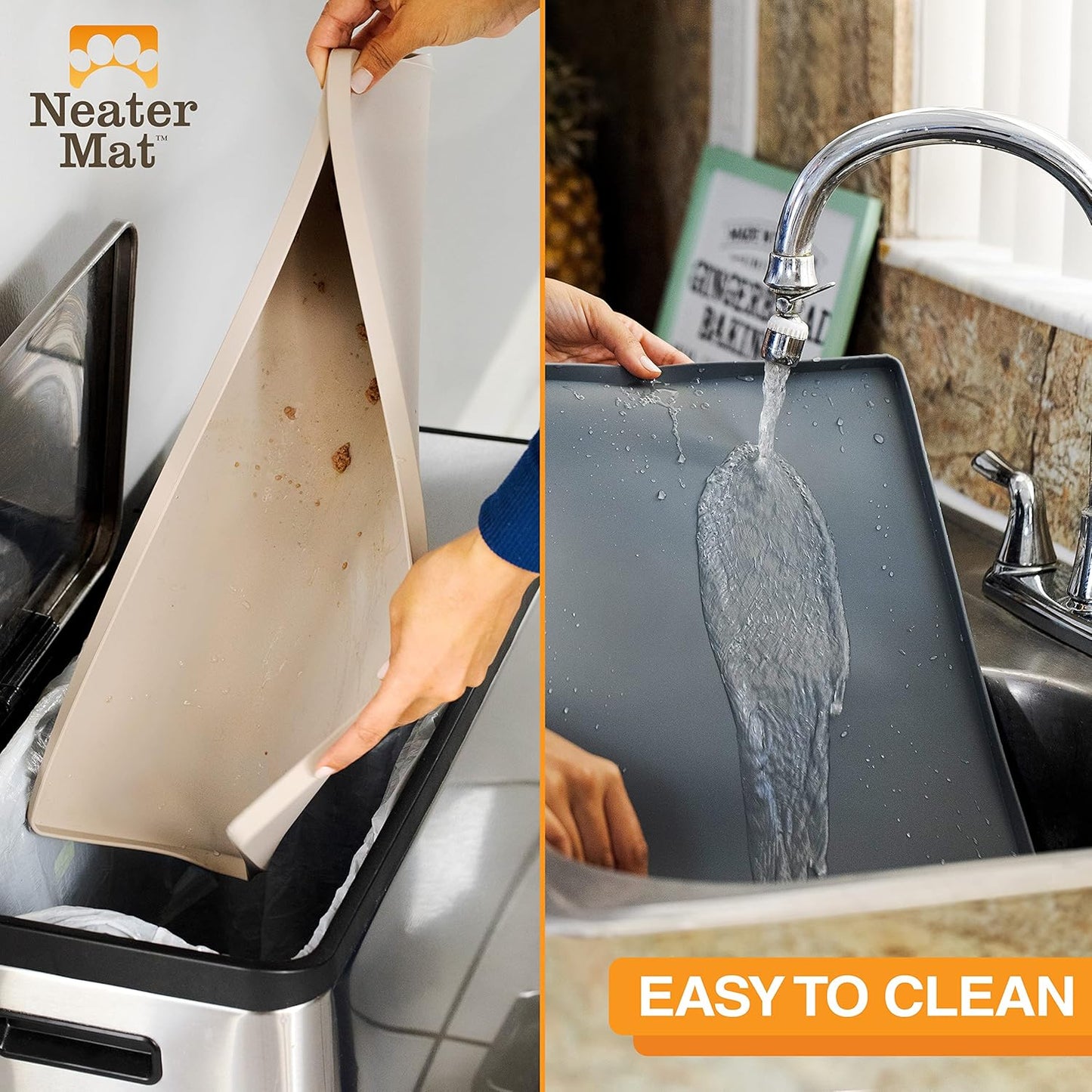Neater Pet Brands Neater Mat Pet Mats for Food and Water, Cat & Dog Bowl Mat Waterproof Silicone, Feeding Tray, Dog Food Mats for Floors, Placemat w/Raised Edge for Under Bowls, 16” x 10”, Light Pink