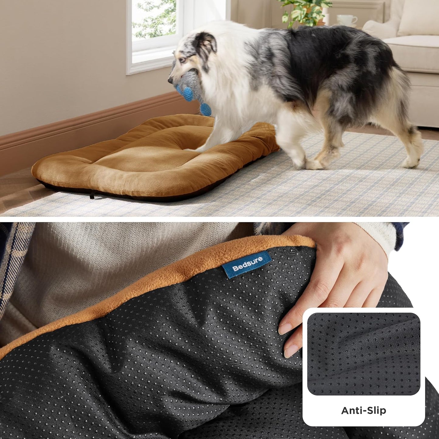 Bedsure Washable Dog Crate Pad for Medium Dogs, Anti-Slip Puppy Kennel Dog Bed for Crate - Ultra Soft Fleece Flat Thin Pet Mat (Not Chew Proof), Brown 29"x21"