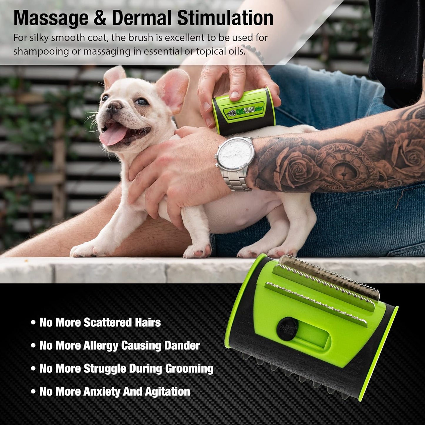 King Kanine Mini King Komb Pet Grooming Brush, Self Cleaning Deshedding | Multi-Use Tool for Cats & Kittens of All Life Stages | Mini Brush Pet for Grooming and Loose Hair | Perfect for Small Coats