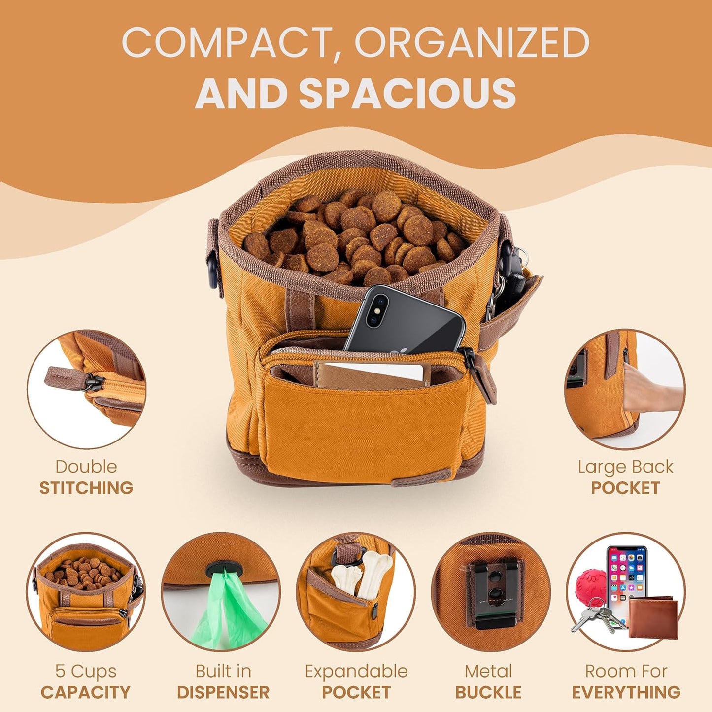 BEAU&FUR Dog Treat Pouch with Clicker for Training - Hands-Free Dog Treat Bag with Magnetic Closure, Built-in Poop Bag Holder Pocket