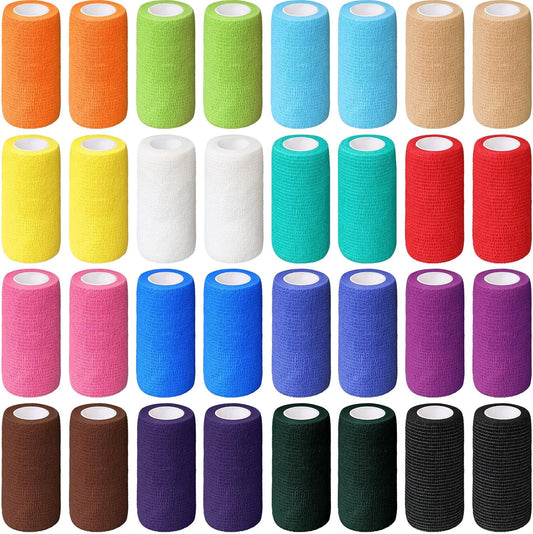 Treela 36 Pcs Self Adherent Bandage 4" X 5 Yard Wrap Breathable Cohesive Bandage Elastic Adhesive Tape for Stretch Athletic Sports Wrist Ankle(Multicolored)