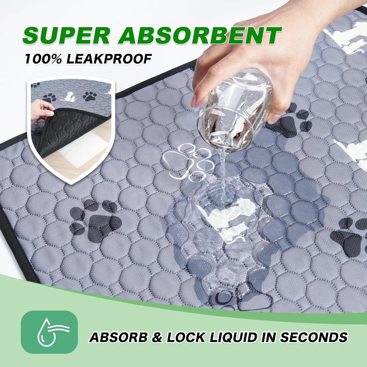 Washable Dog Pads - Extra Large Reusable Training Mat, Absorbent Non-Slip Potty Pads for Dogs, Grey 72"x72"