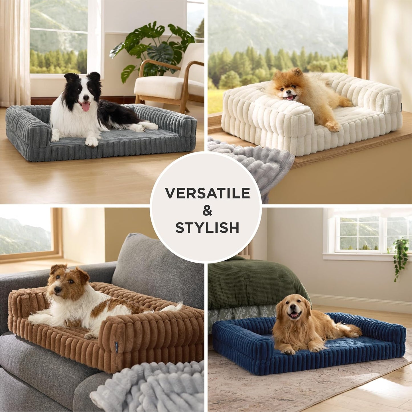 Bedsure Orthopedic Dog Beds for Extra Large Dogs, Waterproof Memory Foam XL Pet Bed with Sides, Non-Slip and Egg-Crate Foam Big Dog Couch Sofa with Washable Removable Corduroy Cover, Cream