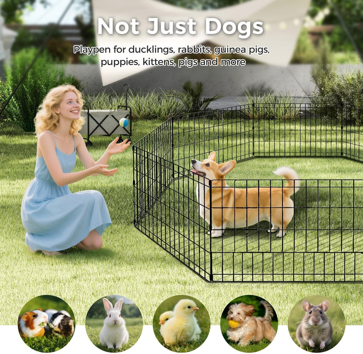 Foldable Dog Playpen 48" Height 8 Panels Metal Exercise Pen No Door - Indoor/Outdoor Dog Play Pen for Medium-Large Dogs, Portable Pet Fence for Yard Garden Camping, Black