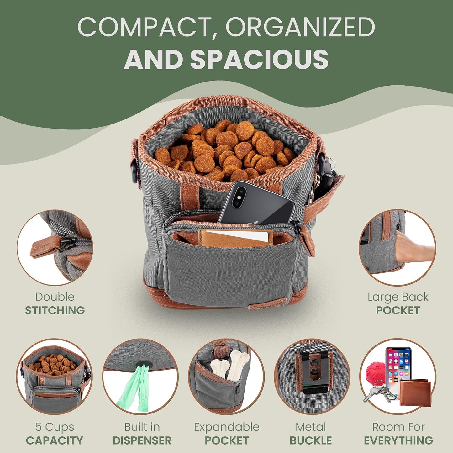 BEAU&FUR Dog Treat Pouch with Clicker for Training - Hands-Free Dog Treat Bag with Magnetic Closure, Built-in Poop Bag Holder Pocket