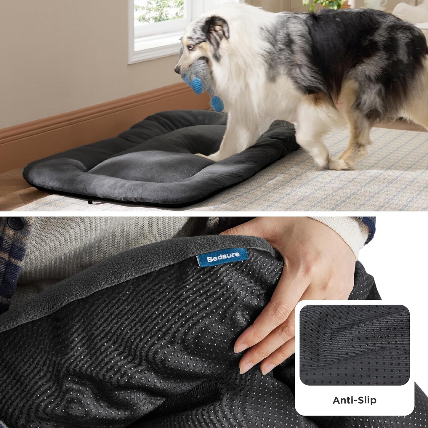 Bedsure Washable Dog Crate Pad for Small Dogs, Anti-Slip Puppy Kennel Dog Bed for Crate - Ultra Soft Fleece Flat Thin Pet Mat (Not Chew Proof), Grey 23"x17"