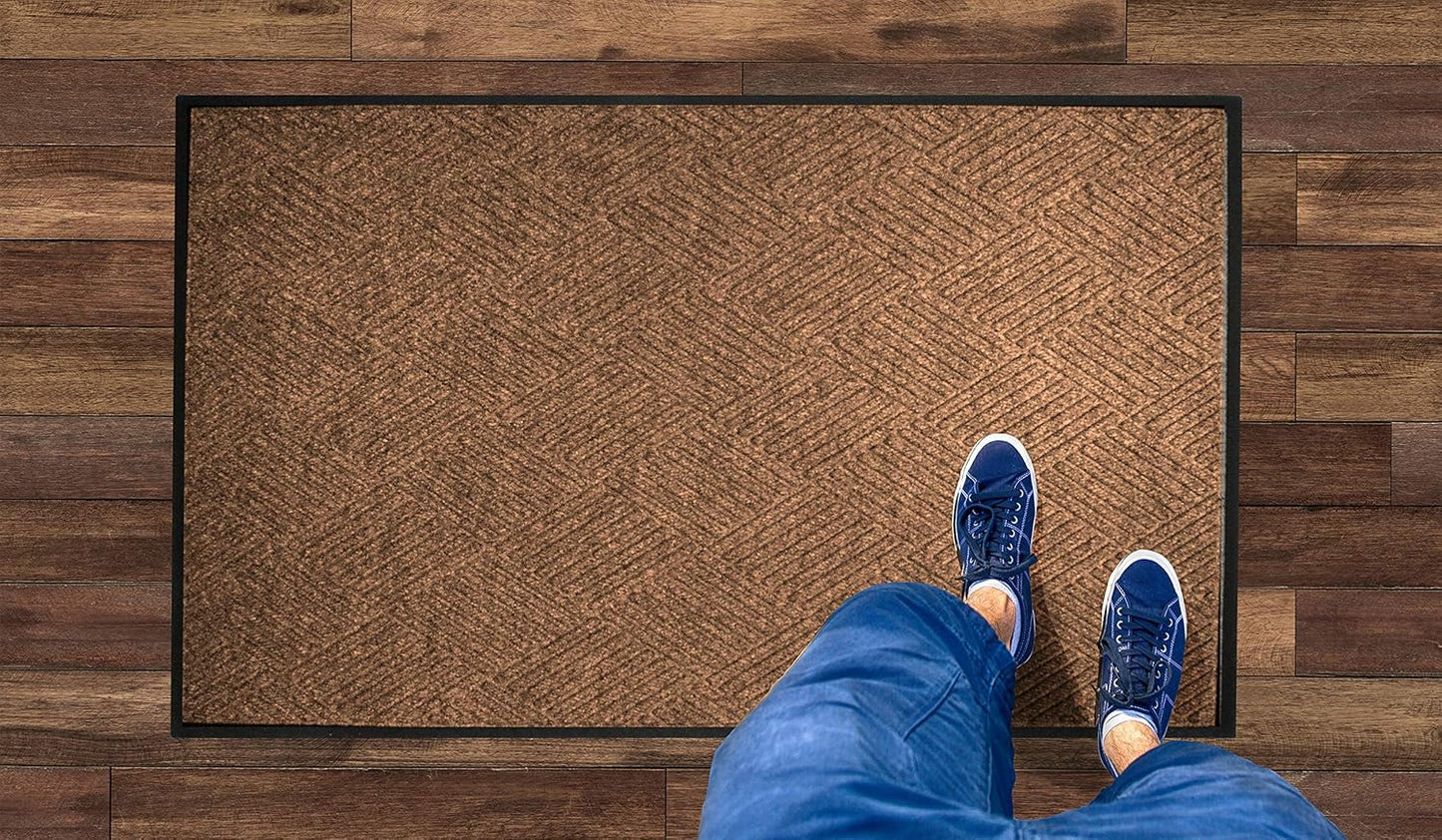 WaterHog Diamond | Commercial-Grade Entrance Mat with Rubber Border – Indoor/Outdoor, Quick Drying, Stain Resistant Door Mat (Medium Brown, 4' x 10')
