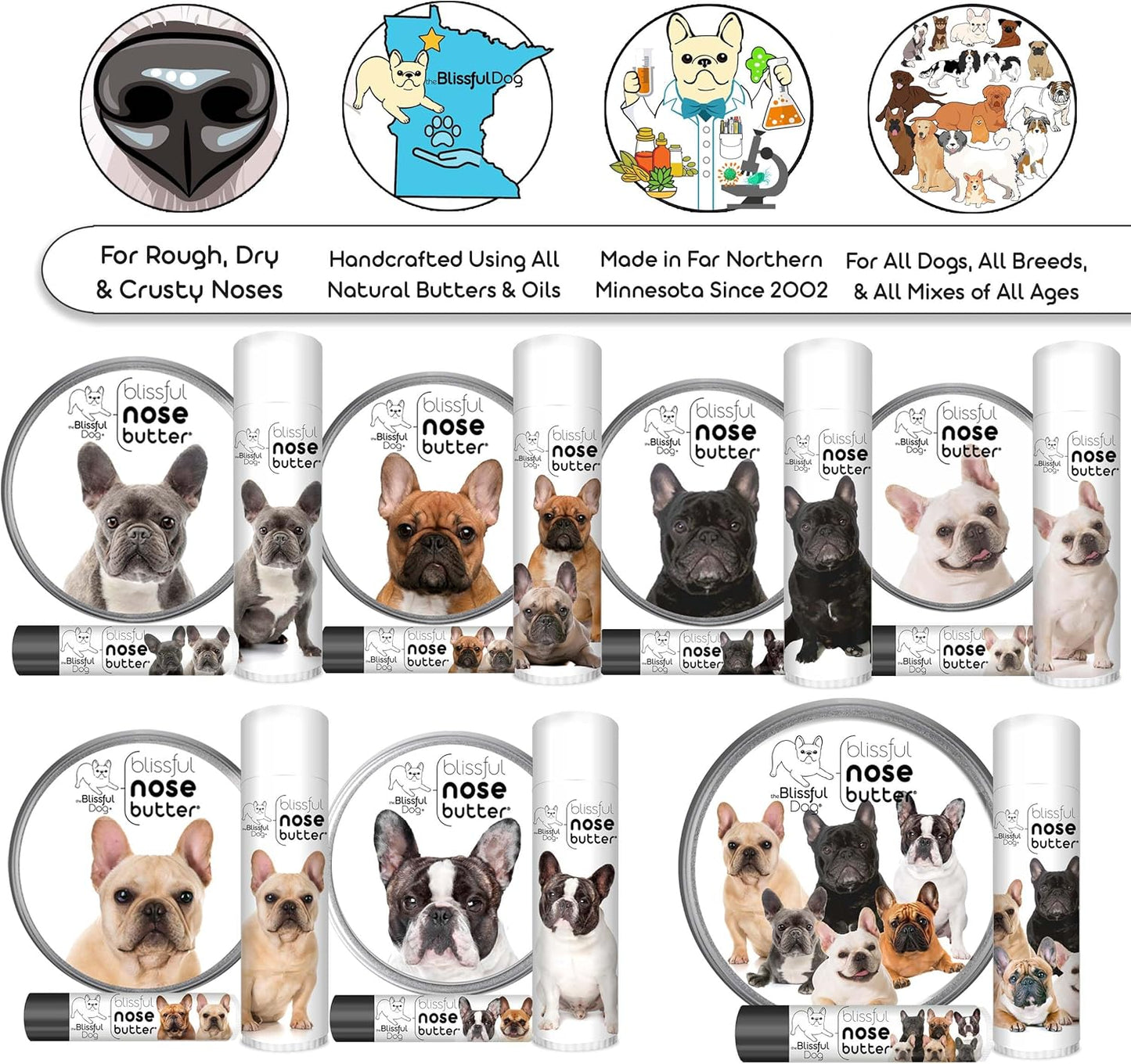 The Blissful Dog Blue French Bulldog Unscented Nose Butter - Dog Nose Butter, 4 Ounce