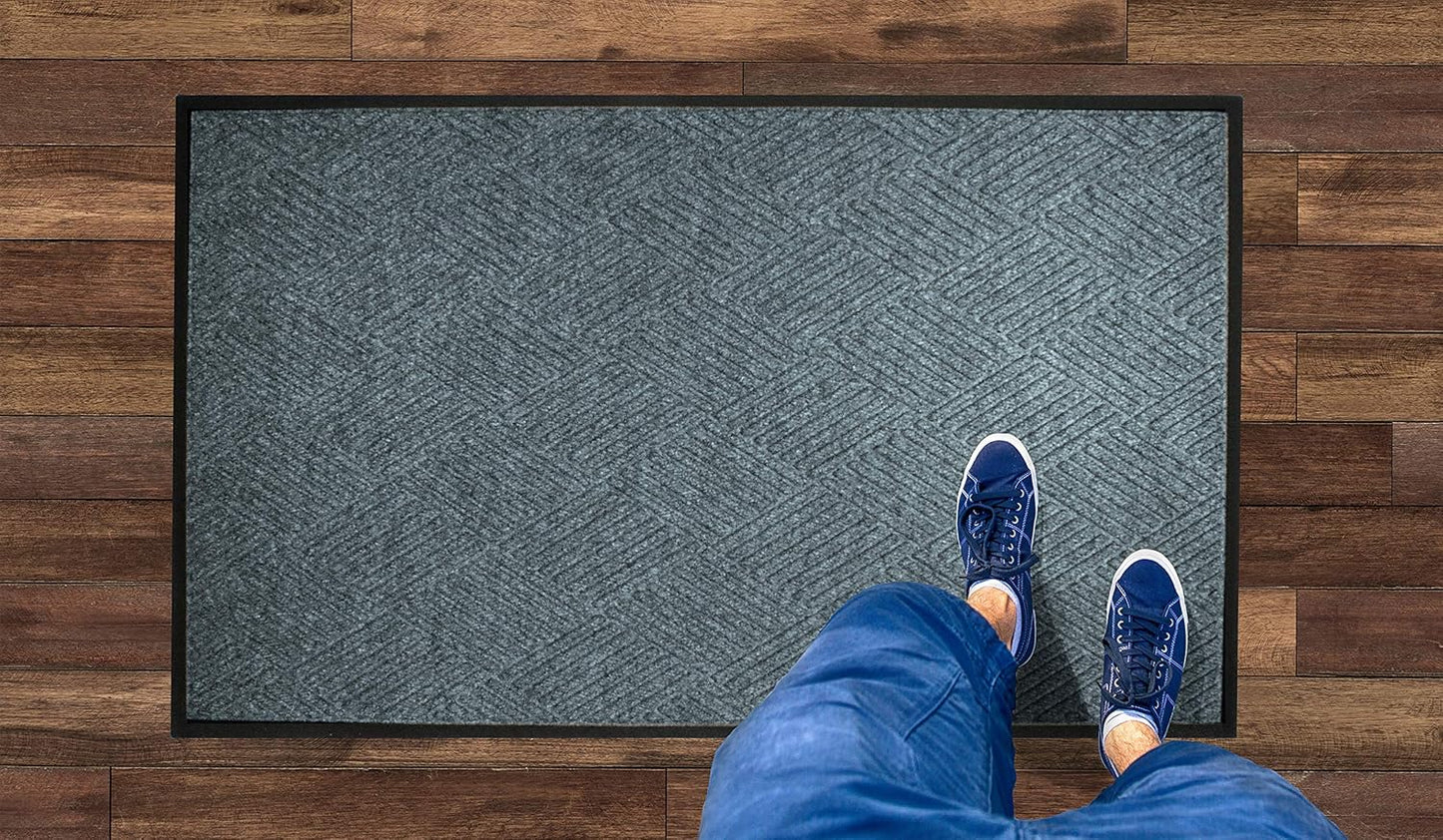 WaterHog Diamond | Commercial-Grade Entrance Mat with Rubber Border – Indoor/Outdoor, Quick Drying, Stain Resistant Door Mat (Bluestone, 3' x 8')