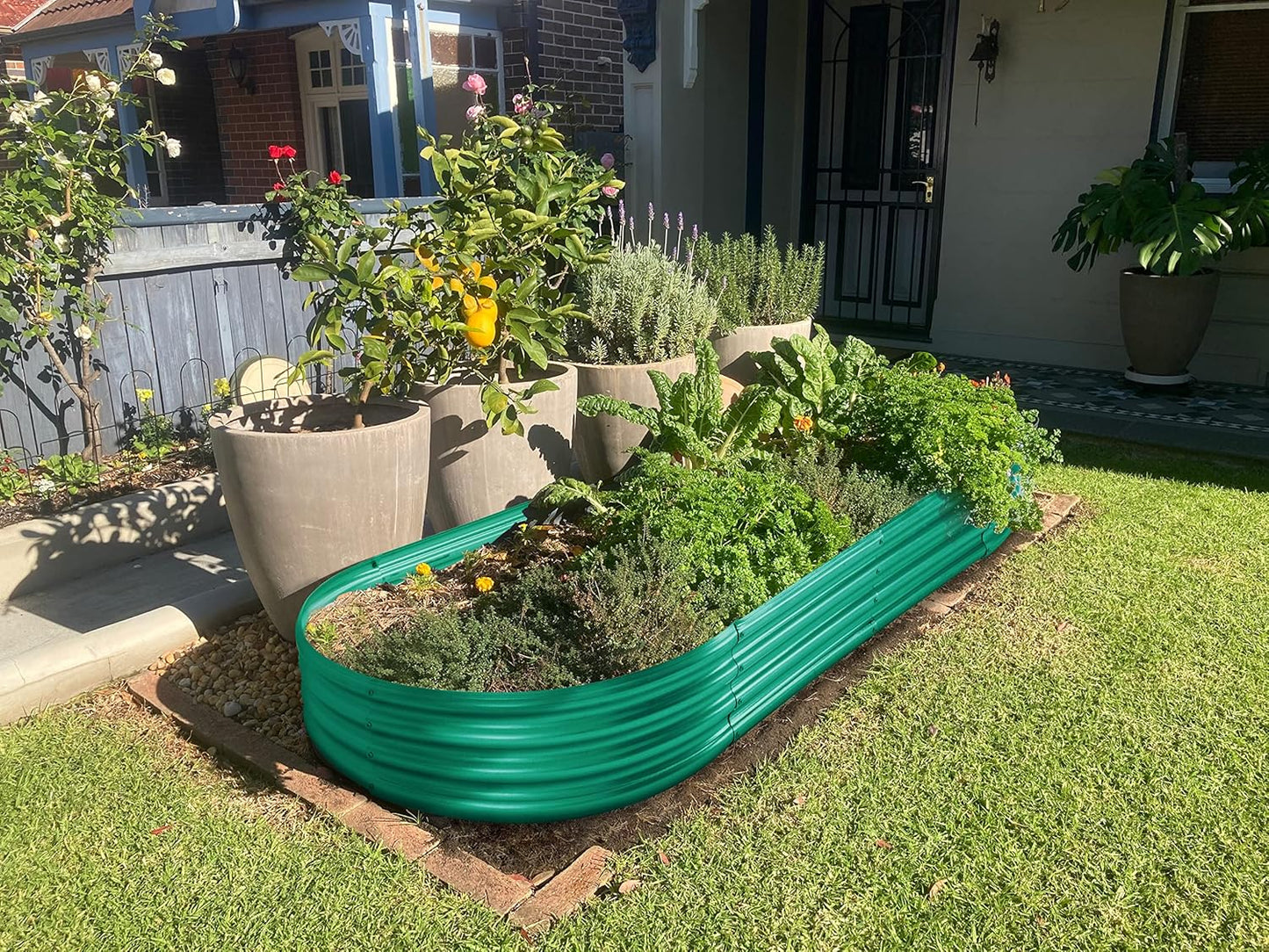 Land Guard Galvanized Raised Garden Bed Kit, Galvanized Planter Raised Garden Boxes Outdoor, Oval Large Metal Raised Garden Beds for Vegetables 4 x 2 x 1ft(1pcs) (Green)…