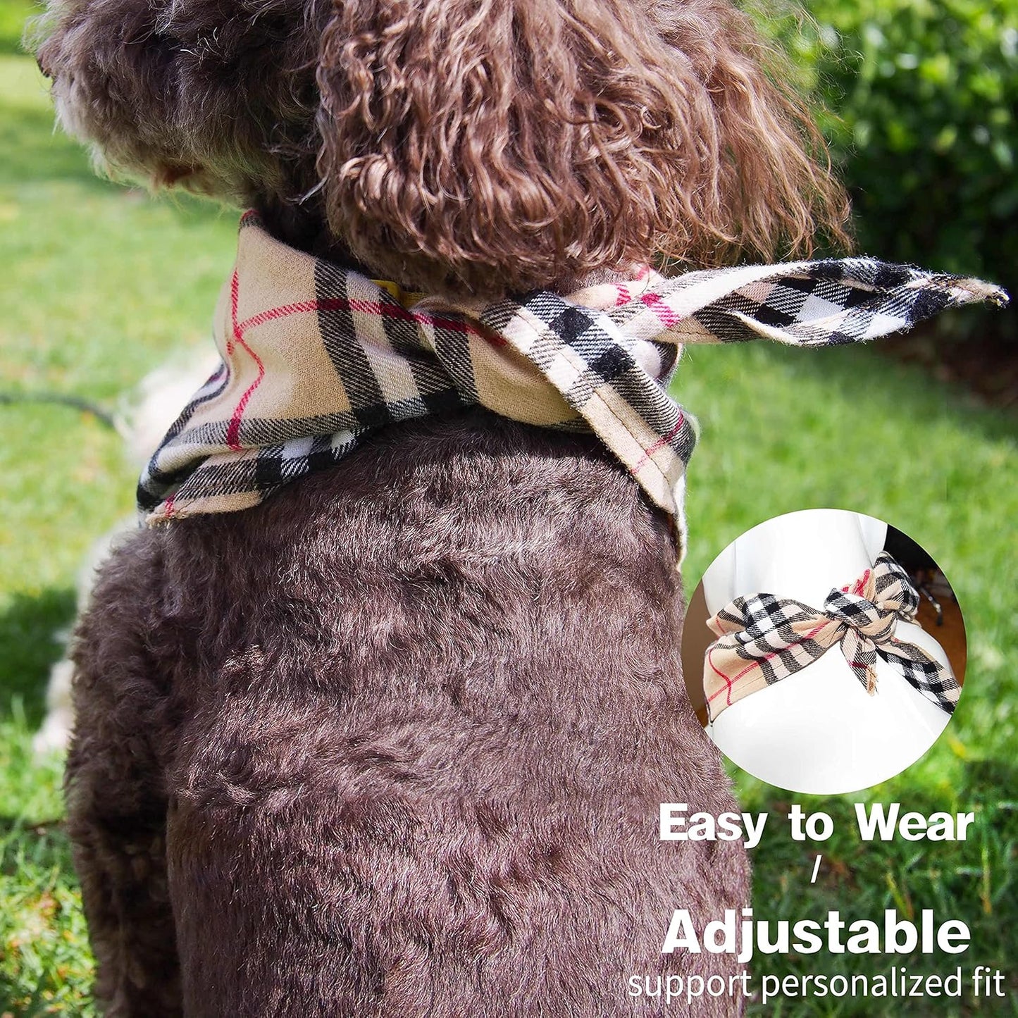Adjustable Plaid Dog Bandanas,1PC Soft Washable Cotton Triangle Bib Kerchief Scarfs for Small Medium Large Dogs and Cats (Orange, Small)