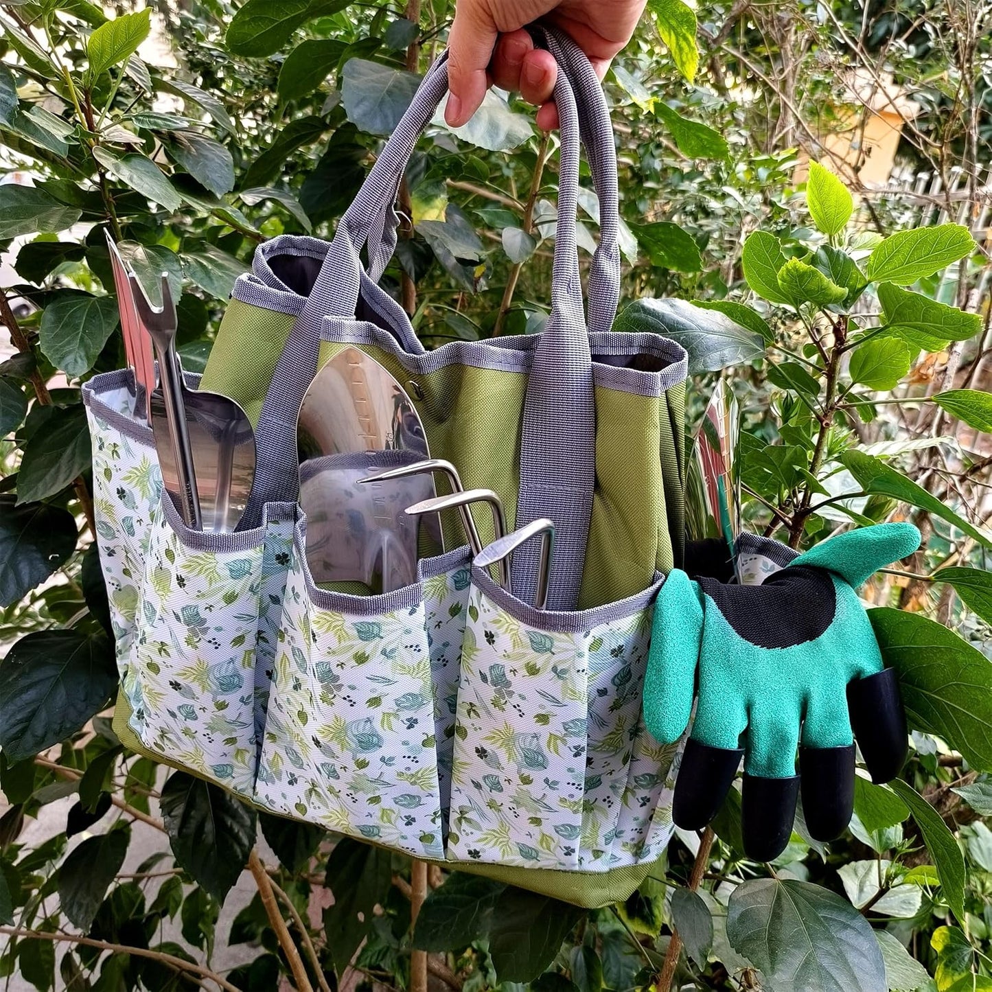 41-Piece Premium Gardening Tool Set, Stainless Steel Heavy Duty Gardening Tool Kit, with Non-Slip Rubber Grip, Storage Tote Bag, Outdoor Hand Tools, Ideal Gardening Gifts for All (Green)