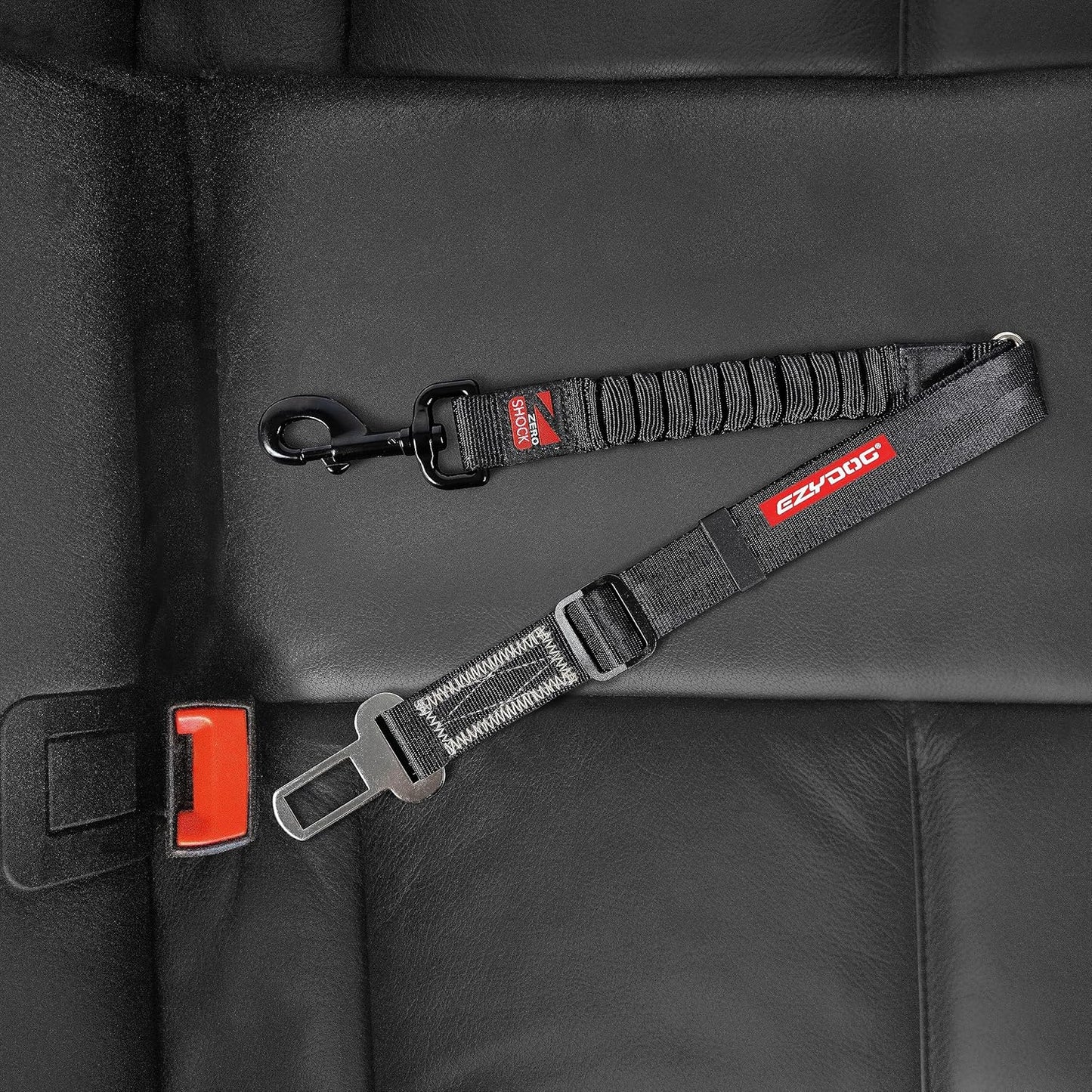 EzyDog Zero Shock Click - Shock Absorbing Dog Seat Belt Car Harness Attachment for Dogs - Adjustable Dog Restraints Seatbelts for Car Travel and Safety - (20in - 26in, Black)