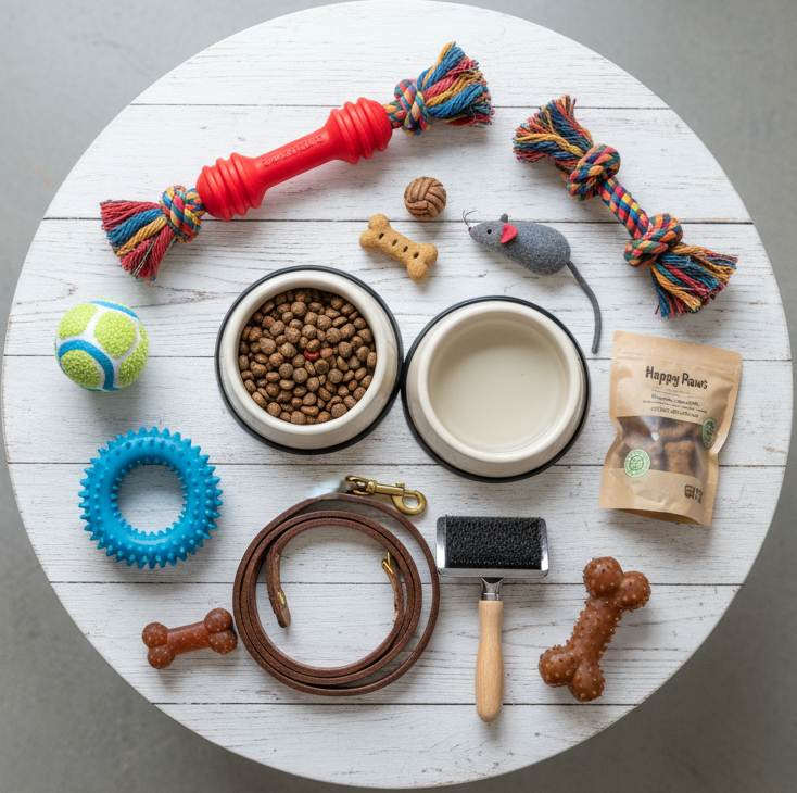 circle photo of pet supplies, make a real photo